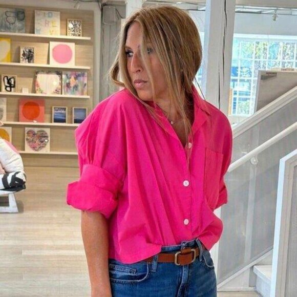 Kerri Rosenthal Sherri Summer Shirt Top Buttondown Poplin Cotton M New